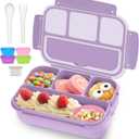 QQKO Bento Box Adult Lunch Box, Lunch Containers for Adults Men Women, Kids Lunch Boxes for School with 4 Compartments, Sauce Container, Utensils and Muffin Cups