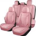 HChengkikz Car Seat Covers Full Set, Breathable and Waterproof Automotive Leather Vehicle Cushion Covers, Universal Anti-Slip Seat Covers for Cars SUV Truck Sedan(Style1, 5 PCS Full Set, Pink)