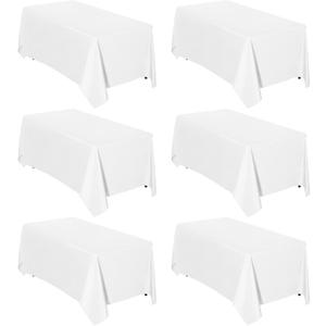 Easy-Going 6 Pack White Tablecloths 90x156 Inch for 8 Ft Rectangle Table, Washable Polyester Waterproof Stain Resistant Table Cloth, Decorative Table Cover for Kitchen, Dining Tables, Events