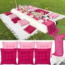 Extra Large Outdoor Picnic Blanket with Table Runner and Floor Pillow Cushion for Picnic Wedding Birthday Baby Shower Backyard Decor(91 x 71'',Rose Red,8 Pcs)