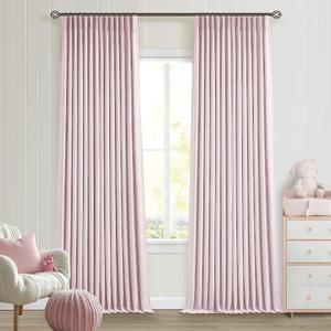 102 Inch Pink Pinch Pleated 100% Blackout Curtains for Girls Bedroom Living Room Thermal Insulated Pleated Room Darkening Light Blocking Linen 102 Inch Curtains Drape Window Panels Baby Pink Blush