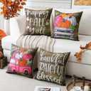 2 x Artscope Fall Decorative Throw Pillow Covers 18x18 Inch Set of 4, Happy Fall Pumpkin Truck Thankful Grateful Blessed Outdoor Farmhouse Pillow Cases for Home Sofa Couch-Pink Brown