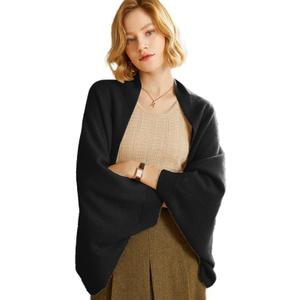 Women's Soft Shawls and Wraps Knitted Warm Shawl With Sleeves Pashminas Shawl Wrap Lightweight Open Front Poncho 2026 (Black)