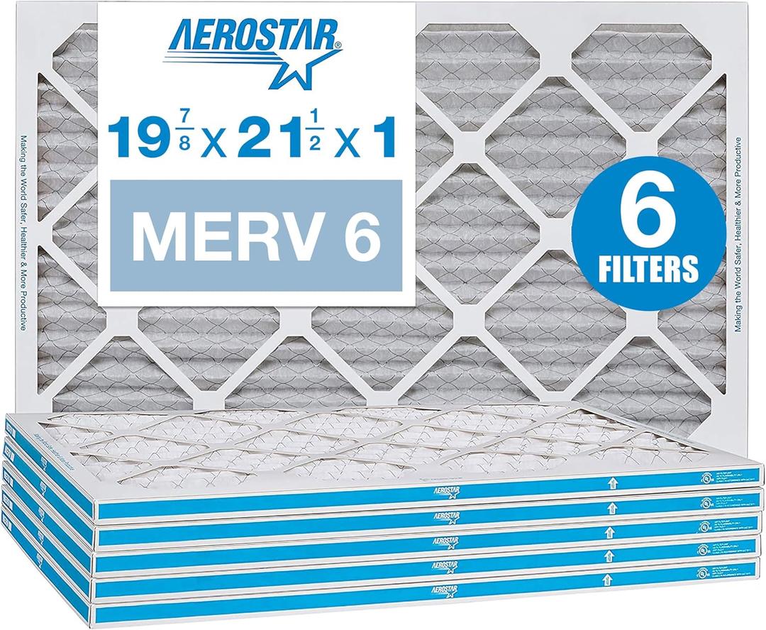 Aerostar 19 7/8 x 21 1/2 x 1 MERV 6 Pleated Air Filter, AC Furnace Air Filter, 6 Pack (Actual Size: 19 7/8"x21 1/2"x3/4")