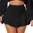 Avidlove Mini Skirt for Women Sexy Solid Ruffle Trim Lingerie Skirt Short High Waist Two Layer Hem Skirt (Black, XXL)