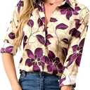 Wrinkle-Resistant Women Silky Button Down Shirts Fashion Printed Long Sleeve Blouse Dressy Casual Tops XXL