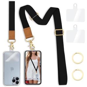 Yonlevres Phone Lanyard Crossbody Wrist Strap, Black Cell Phone Lanyards for around the Neck Wristlet Adjustable Strap for Keys Case ID Badges Accessories