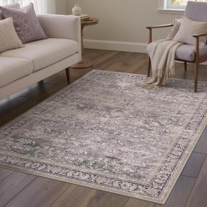 4x6 Purple Area Rug Washable Vintage Distressed Office Carpet Low Pile Entryway Non Slip Indoor Soft Retro Entrance Throw Accent Rug for Kitchen Bathroom Bedroom Dining Living Room
