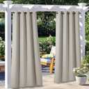NICETOWN 2 Panels Natural Outdoor Curtains for Patio Waterproof, Thermal Insulated Rustproof Grommet Light Blocking Indoor Outdoor Window Treatment Room Darkening for Gazebo, W52 x L95