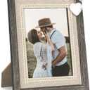 Afuly 5x7 Picture Frame with White Heart Wood Rustic Distressed Frames Farmhouse Photo Frames for Home Decor Wall Hang Desktop Wedding Anniversary Birthday Gifts for Grandma Mom Couple (Single Frame)