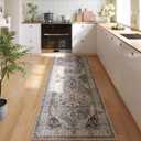 Rugcomf Vintage Medallion Kitchen Rugs Non Slip Washable 2'7"x8' - Low Pile Runner Rug, Boho Carpet for Hallways, Laundry, Bedroom, Bathroom - Grey and White