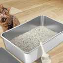 UWANGPET Stainless Steel Cat Litter Box,Odour Proof Litter Pan, Non-Stick, Easy to Clean, Rust Resistant, Non-Slip Rubber Feet