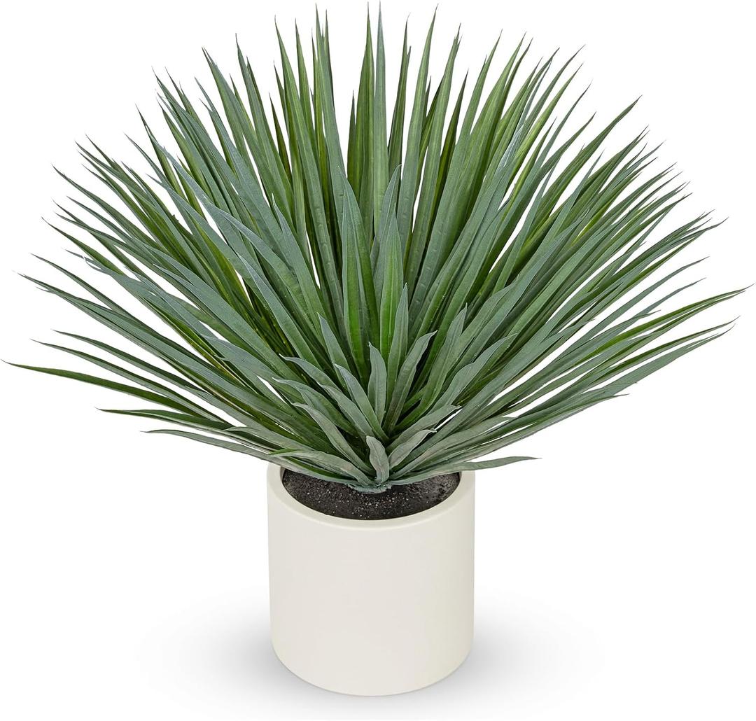 Briful Large Agave Plant Artificial in Resin White Pot, 26.3in Outdoor Fake Agave Plant Realistic Artificial Agave Cactus for Indoor Home Office Garden Front Patio Decor