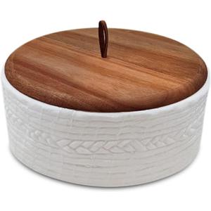 Authentic Wood and Ceramic Tortilla Warmer - Tortilla Holder with Lid - Bread Warmer - Pancake Holder- Roti Box - 8.5 Inches