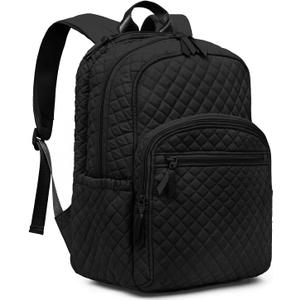 Backpack for Women,College Backpack,Quilted Casual Daypack,Waterproof Bookbag for 17Inch Laptop (Black)