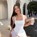 Women's 3 Piece Bodysuits Fashion Casual Sleeveless Square Neck Shapewear Bodysuits (Black,grey,white)