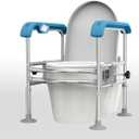 Toilet Safety Rail for Seniors with Sensor Light - Heavy Duty 300 Lbs, Universal Fit, Non-Slip Standing Aid, Included Storage Bag (Blue-Grey)