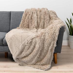 Pavilia Taupe Tan Fluffy Throw Blanket for Couch & Bed, Fuzzy Plush Warm Blanket, Super Soft Thick Faux Fur Sherpa, 60x80