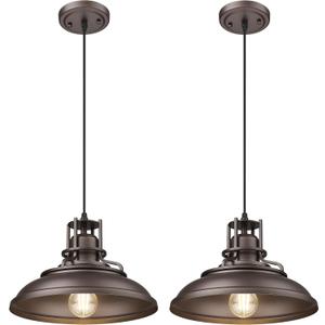 FEMILA Industrial Pendant Lights Fixture,2 Pack Farmhouse Hanging Lights for Kitchen Island,12" Oil Rubbed Bronze Finish, 4FY15-MP-2PK ORB