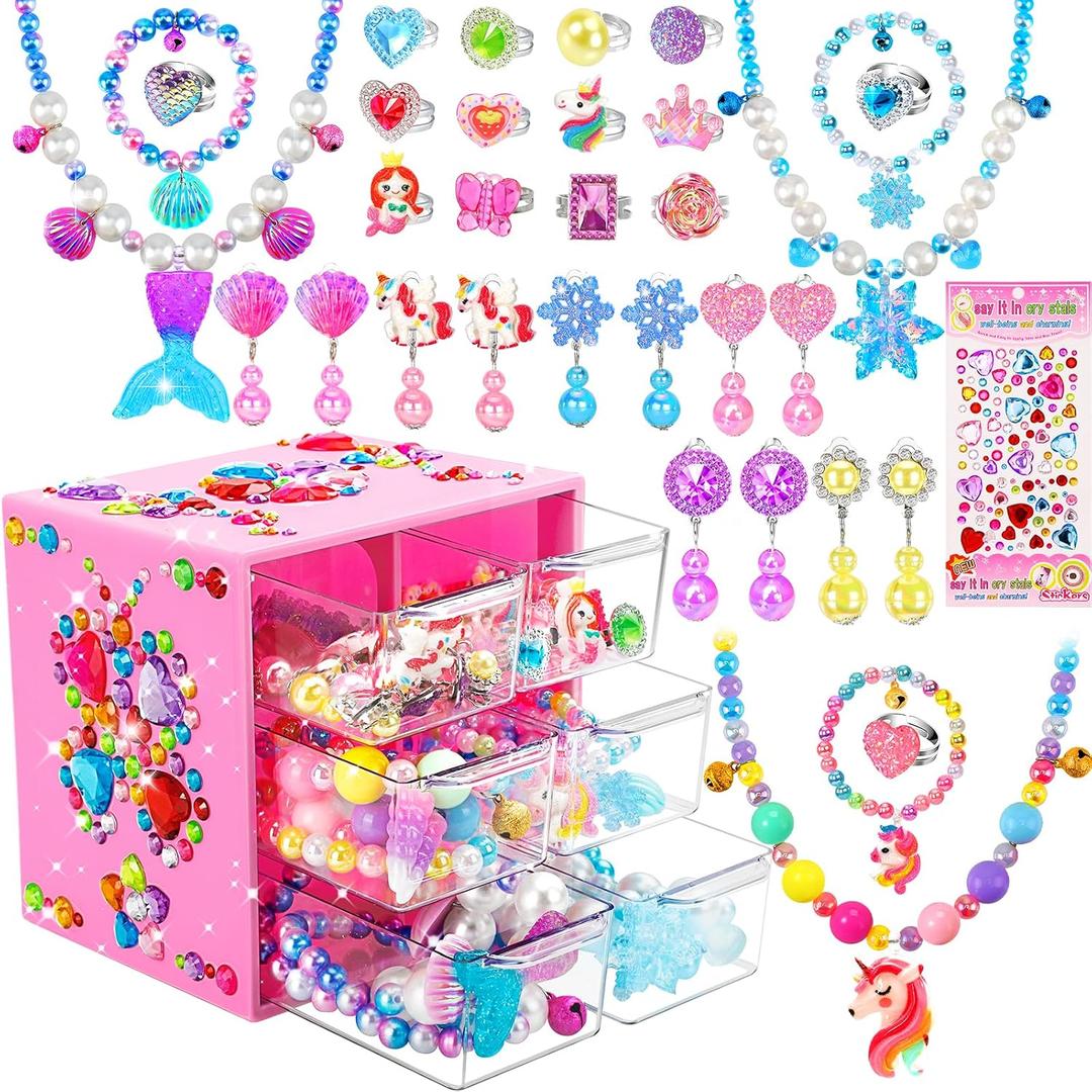 Jewelry Toys-for-Girls,Toddler Girl Toys Age 6-8,Kids Play Jewelry Princess Toy for 3 4 5 6 7 Year Old Girls Dress Up,Unicorn Mermaid Frozen Necklaces Rings Earrings for Christmas Birthday Gifts