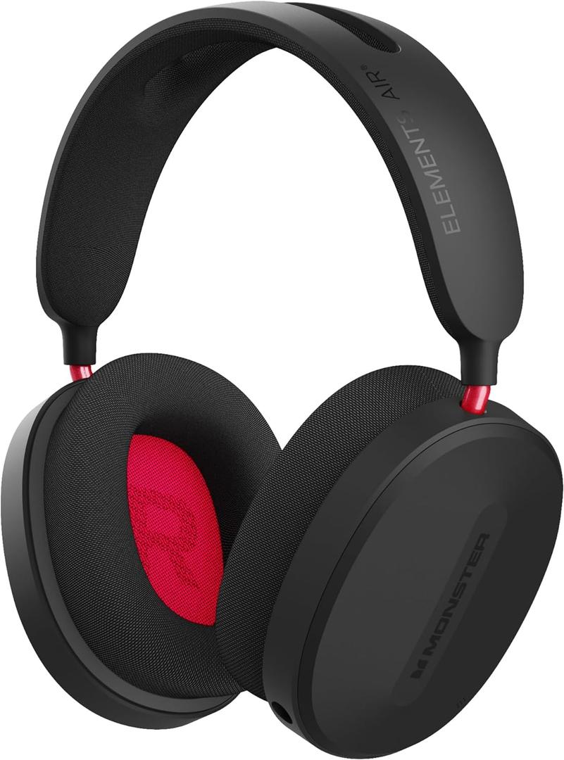 Monster Elements Air Wireless Bluetooth On-Ear Headphones, Ultra-Lightweight Headset with Detachable Pro Mic, Protective Case, Powerful 50mm Integrated Dynamic Driver, 60-Hour Play Time