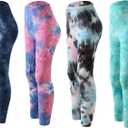 4 Pack Girls Printed Leggings Soft Yoga Pants Kids Tie-Dye Leggings (6-7 Years, Multicolor 2)