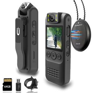 Body Camera with Audio and Video Recording, 1080P HD 64GB Storage, Magnetic Lanyard, 180 Rotating Lens, 1.4" Display Portable Wearable Cam for Law Enforcement, Outdoor Activities, Riding, Hiking