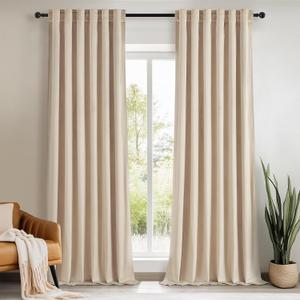 Topfinel 102 Inch Long Curtains for Bedroom Living Room,Blackout Room Darkening Thermal Thick Luxury Velvet Drapes for Sliding Glass Patio Doors,Set 2 Panels,102 in Length,Beige (52"W x 102"L (Pack of 2))