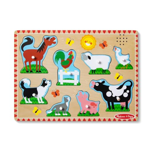 Melissa & Doug Farm Animals Sound Puzzle - Wooden Peg Puzzle 8 pcs with Sound Effects (Pack of 2)