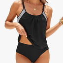 ZAFUL Two Piece Tankini Swimsuit for Women High Waisted Tummy Control Bathing Suit Double Up Tankini Set Large, Black 