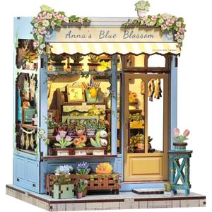 CUTEBEE Book Nook Kit - DIY Miniature House Dollhouse Kit for Adults, Booknook Tiny House Bookshelf Decor 3D Wooden Puzzle, Gifts for Family and Friends (Anna's Blue Blossom)
