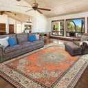 Area Rug for Living Room, 6x9Ft Non-Slip Vintage Area Rug, Machine Washable Boho Rugs for Bedroom Office Dining Room Farmhouse, Orange