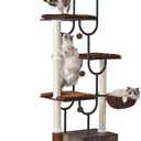FourFurPets Cat Tree for Large Cats, Modern Cat Tree Tower with Scratching Post, 74" Wooden Cat Tower for Multiple Adult Cats, Cat Condo for Adult Cats, 4 Large Perch, 1 Cat Caves, Rustic Brown, 26.5"l × 18.8"w × 74"h