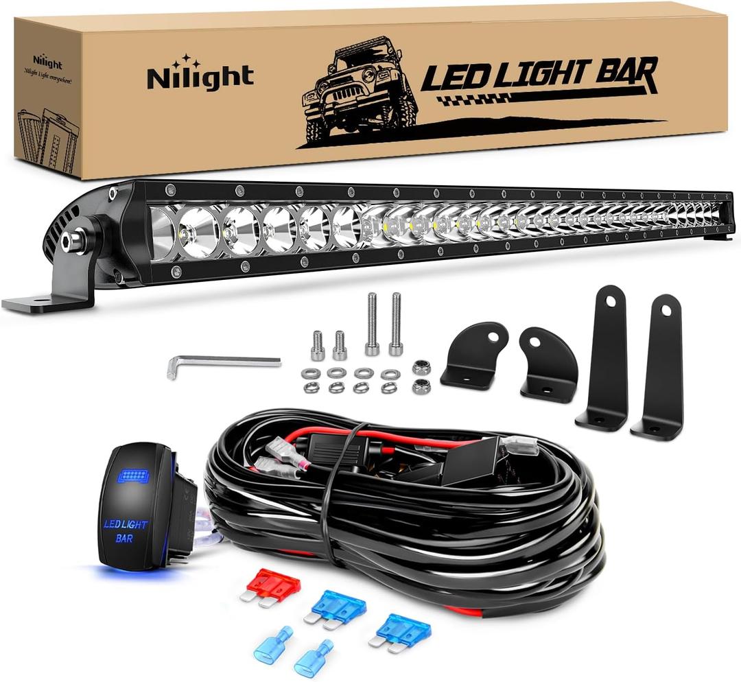 Nilight LED Light Bar 31inch 150W Spot Flood Combo Super Slim 14500LM Off Road 3D LED Driving Off Road Lights with Wiring Harness Kit-1 Lead for Trucks Pickup SUV ATV UTV Boat 4x4 Van Camper