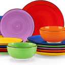 Vancasso Bonita Dinnerware Set Muticolor Stoneware 18 Pieces Service for 6, Handpainted Spirals Pattern Stoneware Plates and Bowls Set