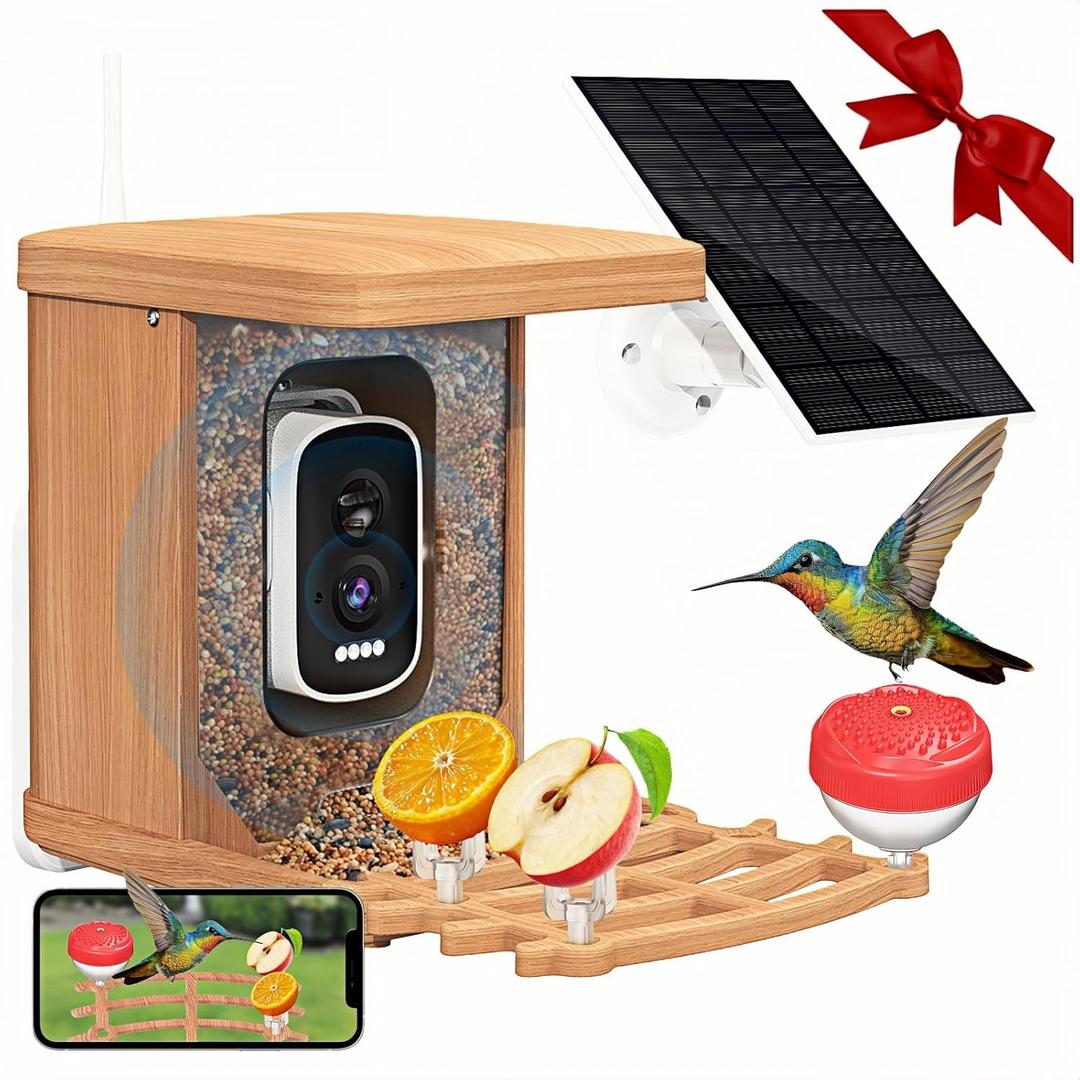 AiQInu Solar Powered Bird Feeder with Camera, 4K QHD Live Video, AI Bird Recognition, Auto Recording, Outdoor Waterproof Bird Watching Camera, Live Stream Bird House for Bird Lovers Gift