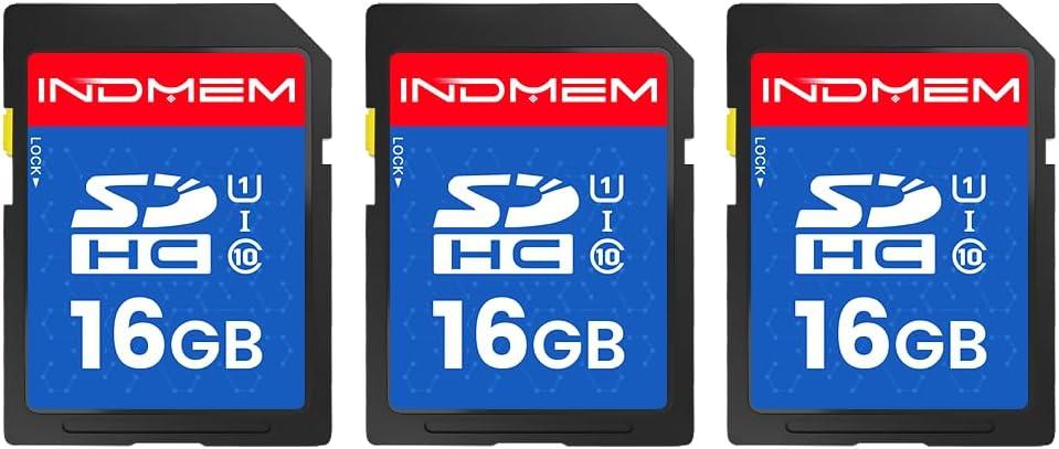 INDMEM 16GB SD Card (3 Pack), C10 SDHC UHS-I Memory Cards U1 Class 10 High-Speed Full 4K HD Video Compatible with Digital Point-and-Shoot Cameras, HD Camcorders, DSLR and PC