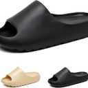 Hsttgsr Pillow Slippers for Women and Men, EVA Anti-Slip, Super Soft, Quick-Drying Comfort Cloud Slides for Showers, Lightweight Spa Massage Summer Sandals for Adults, Indoor and Outdoor (8.5 Women/7.5 Men, Black)