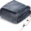 Sunbeam Royal Posh Velvet Heated Throw Electric Blanket, 50" x 60", 4 Heat Settings, 4-Hour Auto Shut-Off, Warming Throw for Couch, Fast Heating, Machine Washable, Warm and Cozy, Rain Storm Blue