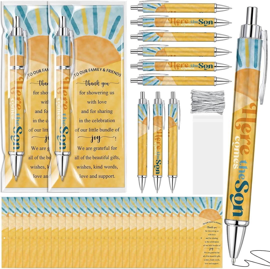 36 Sets Here Comes the Son Baby Shower Favors Bulk Includes Rolling Paper Ballpoint Pens and Greeting Bookmarks for Boho Sun Birthday Gender Reveal Party Prize Party Favors Return Gifts