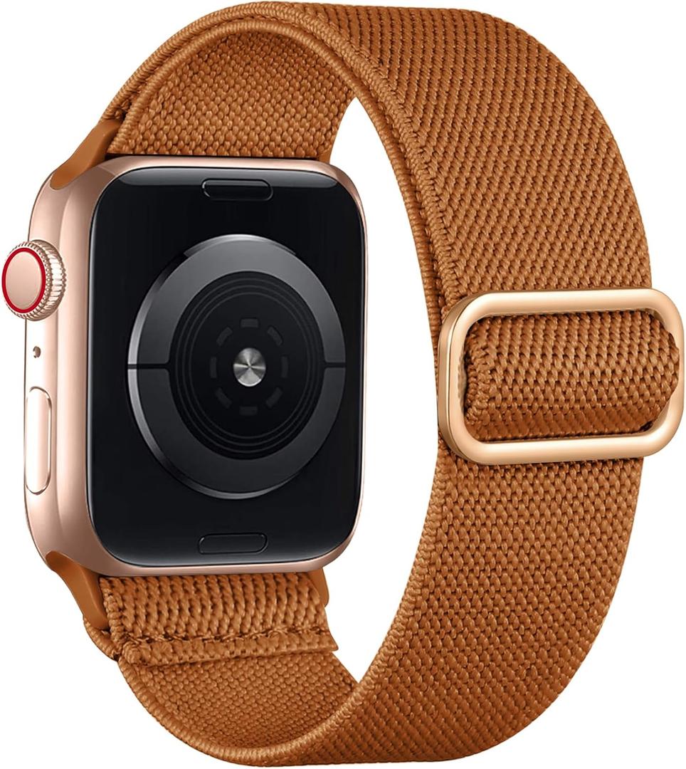 Lerobo Braided Band Compatible with Apple Watch 38mm/40mm/41mm/(42mm-Series 11 10) Men iWatch Bands Women Stretchy Nylon Solo Loop Sport Strap (Caramel)
