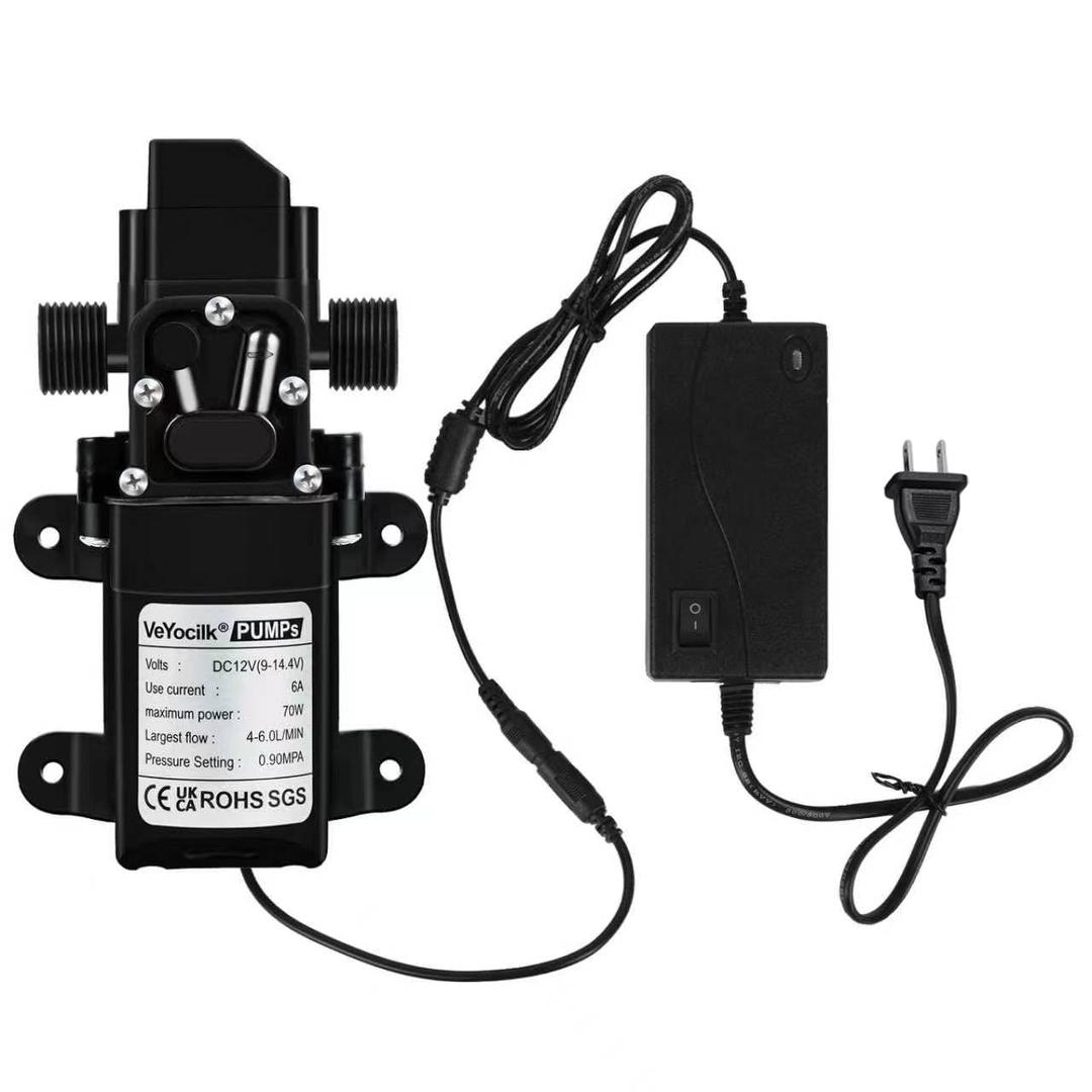 DC 12V Water Pump,1GPM 4L/M Diaphragm Pump with Power Supply Adaptor G1/2" 20mm Inlet/Outlet