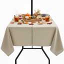 Outdoor Tablecloth with Umbrella Hole - Patio Table Cloth Zippered Square 60x60 Inch, Linen-Look Polyester Table Cover Water Resistant for Picnic Outside, Natural Color