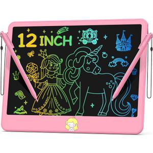 Hockvill LCD Writing Tablet 12 Inch, Toys for Boys Girls Drawing Pad for 3 4 5 6 7 Year Old Kid Toys, Toddler Erasable Doodle Board Travel Essentials, Childrens Day Christmas Gift for Kids - Pink