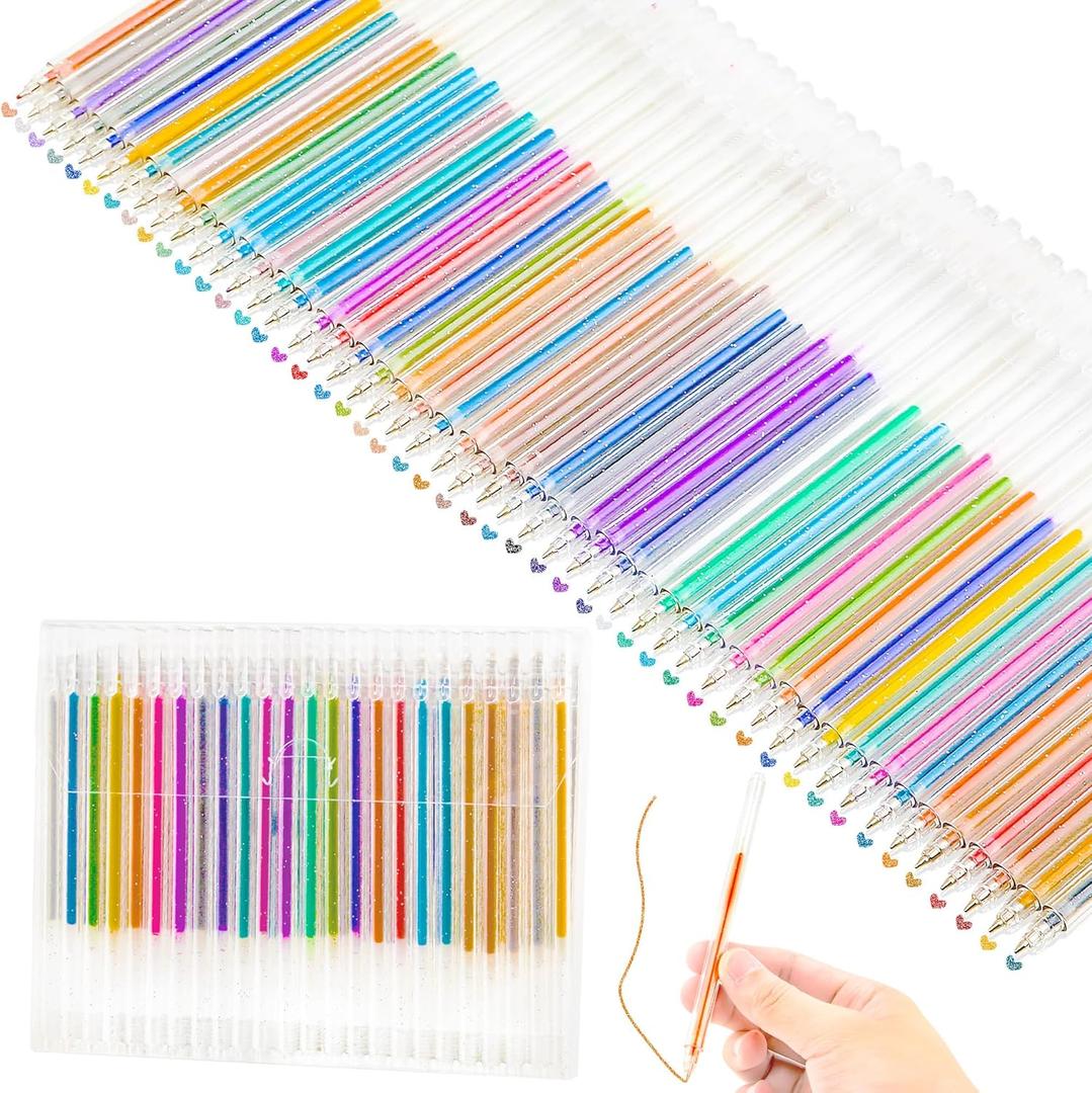 48 Pack Colorful Glitter Pens Sparkly Gel Pens Neon Gel Markers for Kids Artists Students Coloring Books Drawing Sketching Scrapbook, 48 Colors