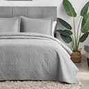 Hansleep Grey Quilt Queen Size - Damask Ultrasonic All Season Bedspread Queen, Soft Lightweight Coverlet Bedding Set, 3 Pieces (1 Quilt, 2 Pillow Shams)