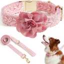 Summer Girl Dog Collar and Leash Set Soft Cotton Lace Handmade Embroidered Personalized Designer Heavy-Duty Dog Collars for Large Dogs, L