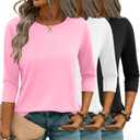Zeagoo Women's Tops 3 Pack 3/4 Sleeve Crewneck Cute Basics Tees Casual Fashion Summer Spring T-Shirts Business Work Tee Top, Small 