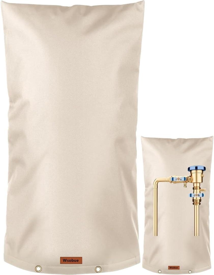 Winter Pipe Insulation Cover (5F) ,Insulated Backflow Preventer Freeze Protection, Pump Cover, Sprinkler/Well/Valve Head Cover (Khaki 14''W*28''H)