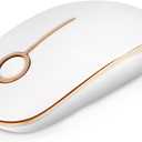 VssoPlor Wireless Mouse, 2.4G Slim Portable Computer Laptop Mouse with Nano Receiver Quiet Silent Optical Mice for Notebook, PC, Laptop, Computer-White and Gold